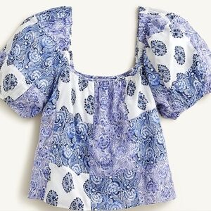 Jcrew puff-sleeve cropped top in patchwork print